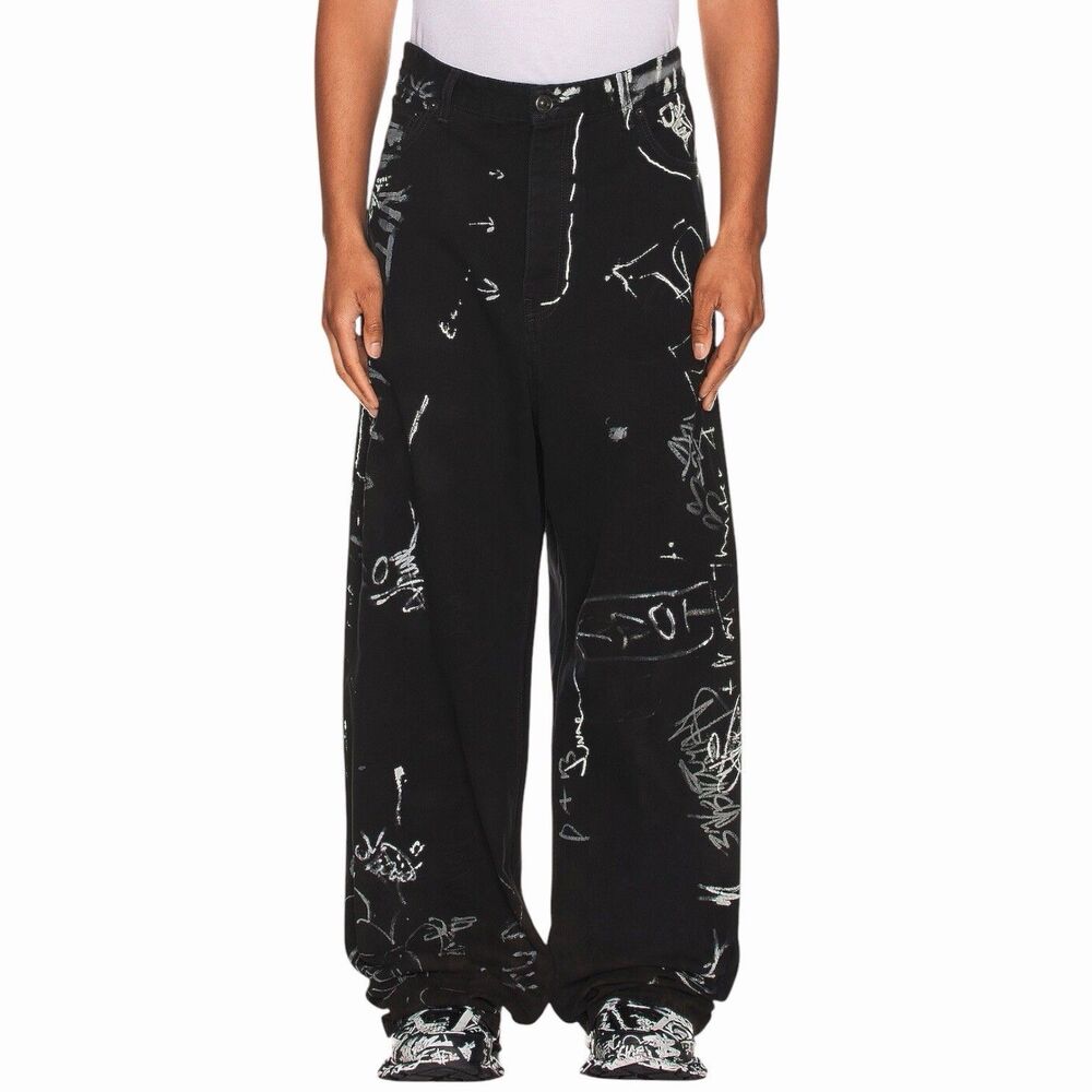 Balenciaga SS23 Mudshow Graffiti Jeans Medium Black Cotton Baggy 31" Inseam